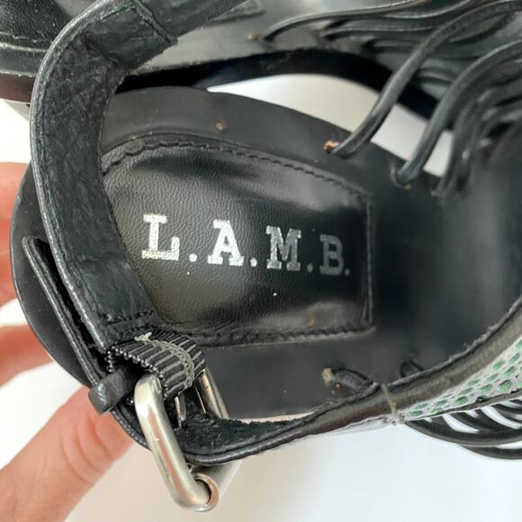 L.A.M.B Bedford Perforated Two-Tone Open Toe Leather Heeled Sandal 7.5 - Picture 6 of 9